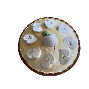 VTG apple slices pie 13" plate glazed ceramic covered made in Portugal 2 Pieces